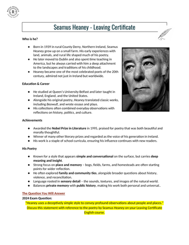 Seamus Heaney Higher Level Poetry Notes