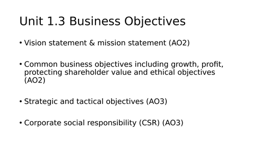 Unit 1.3 Business Objectives | Teaching Resources