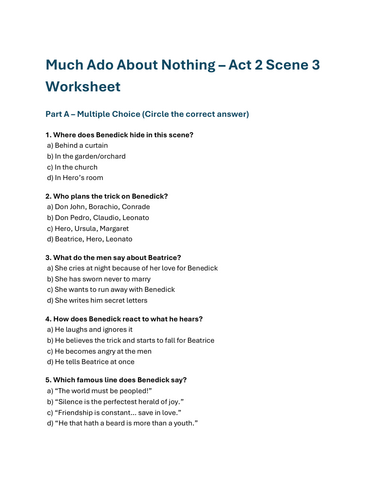 Much Ado About Nothing Worksheet Act 2 Scene 3