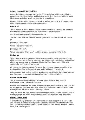 Carpet Time Activities in EYFS