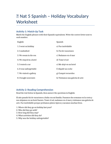 Nat 5 Spanish - Holidays - Culture