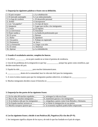 Inmigración- end of unit revision