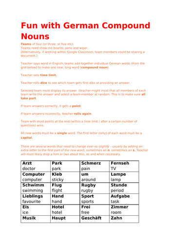 German, activity, Fun with German compound nouns, for all learners of German !