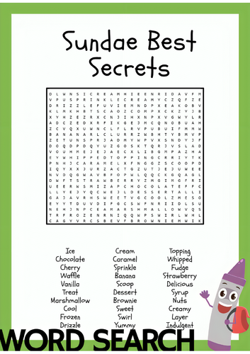 Sundae Best Secrets Word Search Activity Puzzle Worksheet
