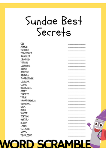 Sundae Best Secrets Word Scramble Activity Worksheet