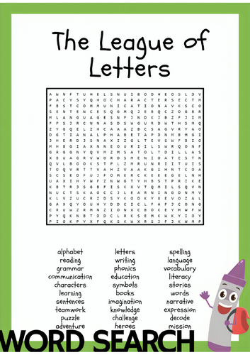 The League of Letters Word Search Activity Puzzle Worksheet