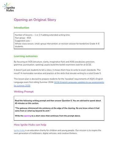 GCSE Creative Writing: Opening an Original Story (Updated AQA requirements 2026)