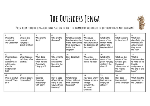 The Outsiders - Jenga Game