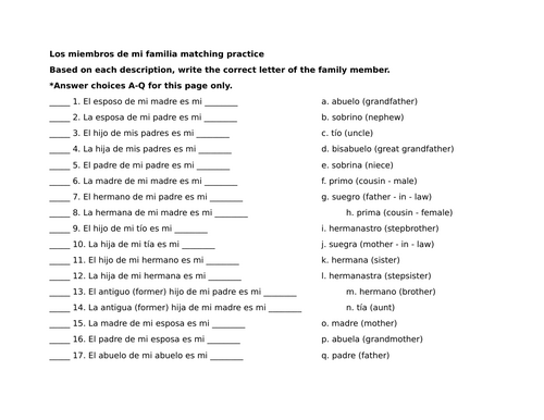 Los miembros de mi familia matching practice