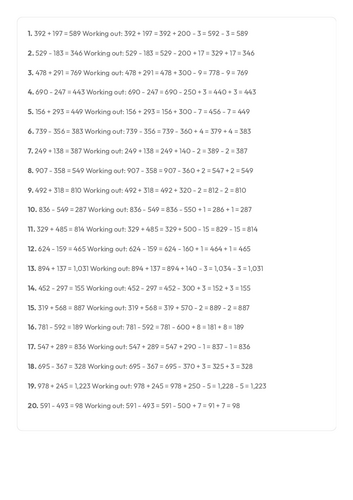 Year 6 SATS Maths Homework/Classwork Practice Addition and Subtraction and Answer Sheet