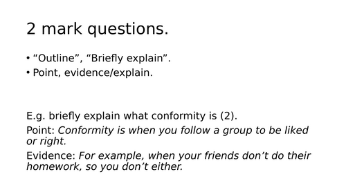 Short answer exam questions - A Level Psychology Paper 1 Social Influence