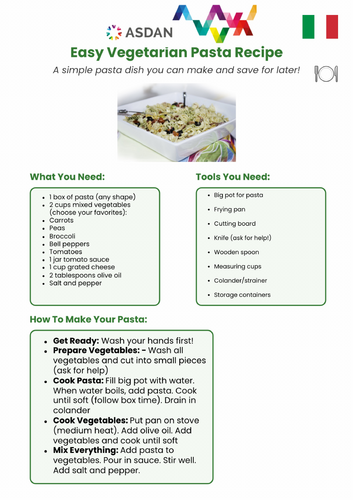 Easy Vegetarian Pasta Recipe for SEND Children