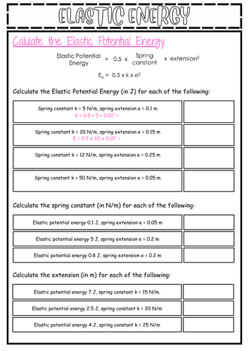Elastic Potential Worksheet KS4
