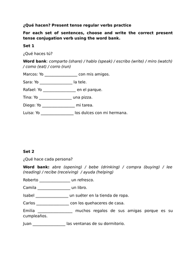 ¿Qué hacen? Present tense regular verbs practice