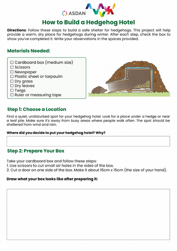ASDAN PSHE - How to Make a Hedgehog Hotel