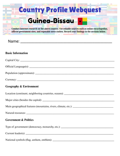 Country Profiles: Guinea-Bissau Webquest Worksheet