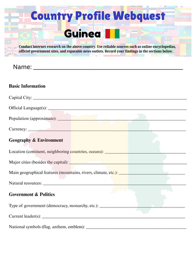 Country Profiles: Guinea Webquest Worksheet