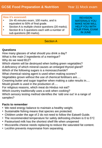 GCSE Food AQA 8585 Mock Exam 2022