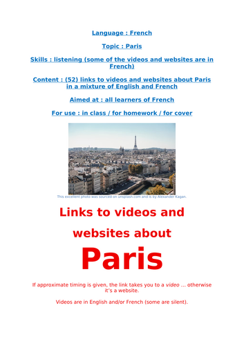 (52) links to videos & websites about Paris in a mix of English and French for all French learners !