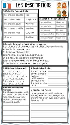 KS3 French - Physical descriptions