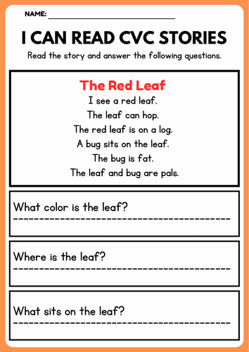 Fall CVC Decodable Short Stories worksheets with Questions | Decodable Readers