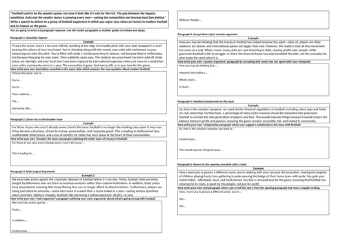 Paper 2 Question 5 Structured Writing Frame