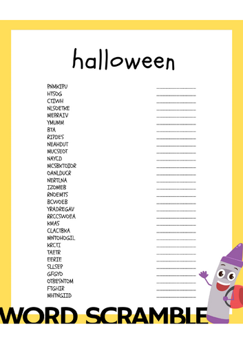 Halloween Word Scramble Activity Worksheet