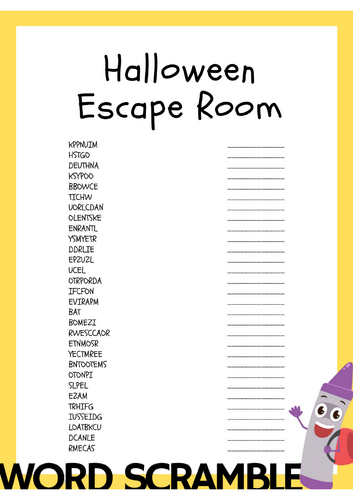 Halloween Escape Room Word Scramble Puzzle Activity