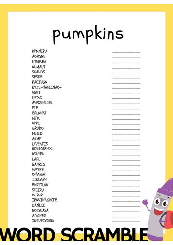 Pumpkins Word Scramble Puzzle Halloween Activity