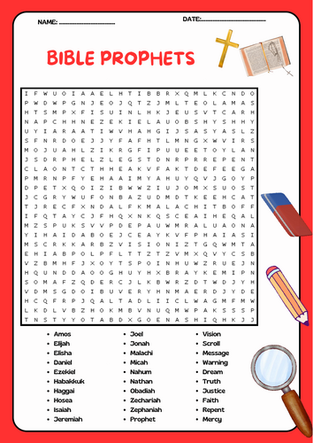 Bible prophets Word Search Activity Puzzle Worksheet