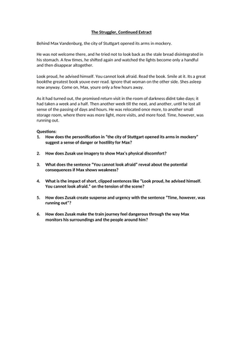 The Book Thief - The Struggler, Continued Extract with Questions