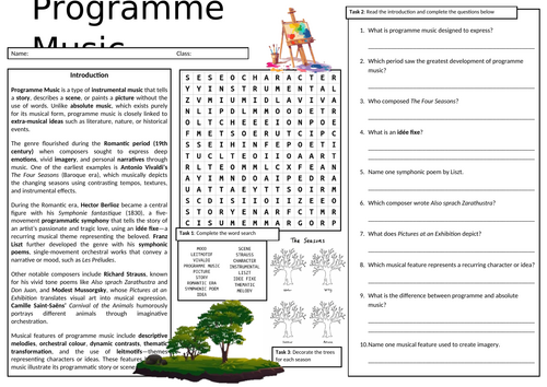 Programme Music Worksheet (Cover Lesson)