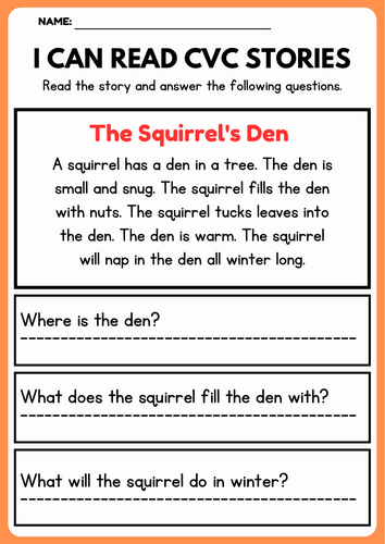 Fall CVC Decodable Short Stories worksheets with Questions | Decodable Readers