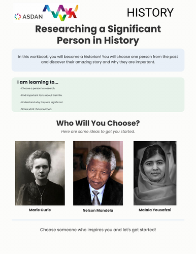 ASDAN History - Researching a Famous Historical Figure Task