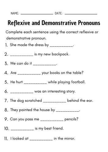 reflexive and demonstrative pronouns worksheet