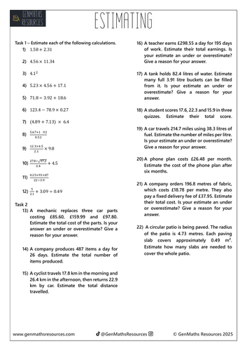 Estimating - Maths GCSE Foundation Worksheet