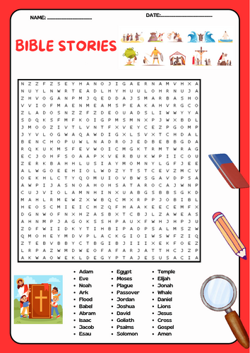 Bible Stories Word Search Activity Puzzle Worksheet