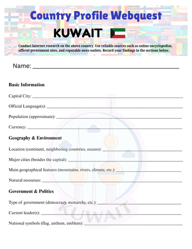Country Profiles: Kuwait Webquest Worksheet
