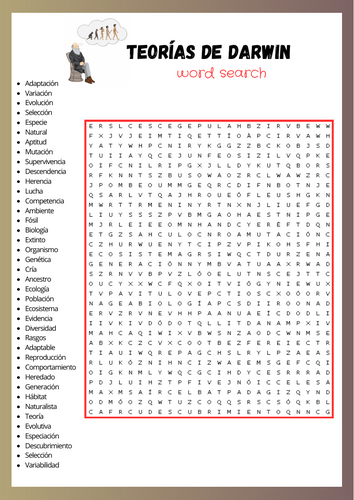 Sopa de Letras sobre las Teorías de Darwin