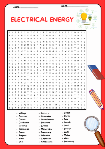 Electrical Energy Word Search Puzzle Worksheet
