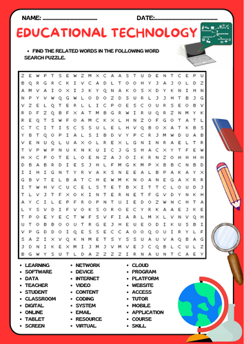 Educational Technology Word Search Puzzle Worksheet