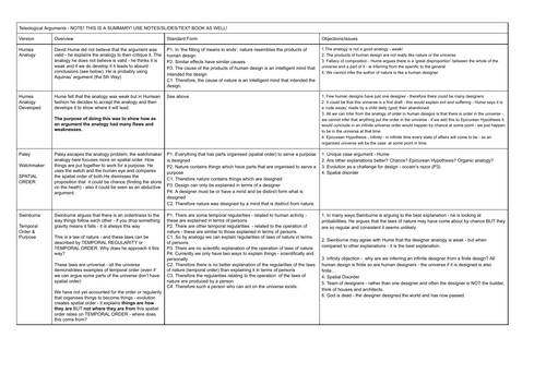 Cosmological Argument Overview Sheet