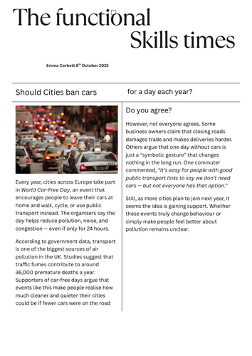 Should We Have Car-Free Days? (Functional Skills English)