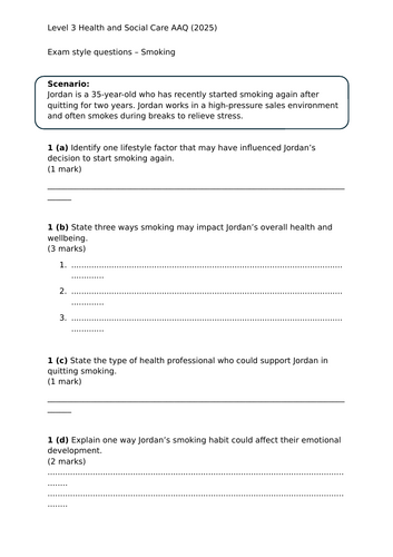 BTEC Level 3 AAQ Health and Social Care - Unit 1 Aim B - Smoking