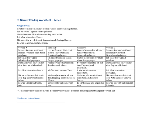 narrow reading 3 tense holidays basic year 9/10 german
