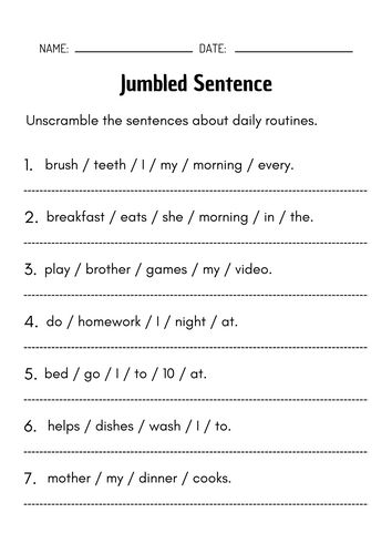 Printable Jumbled Sentence Worksheets