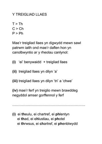 DYSGU CYMRAEG: Cymraeg i Oedolion: Y TREIGLIAD LLAES