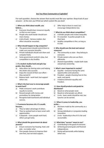 Are You More Communist or Capitalist Quiz?