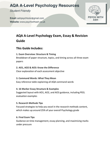 AQA A-Level Psychology Revision Guide | Teaching Resources