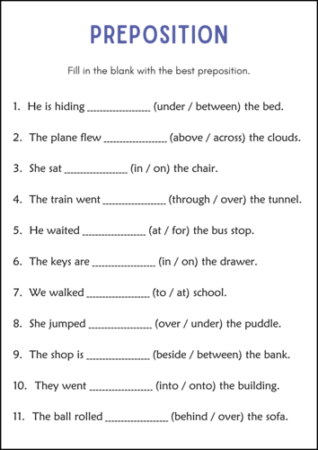 Prepositions and Prepositional Phrases Worksheets - Grammar Practice Activity